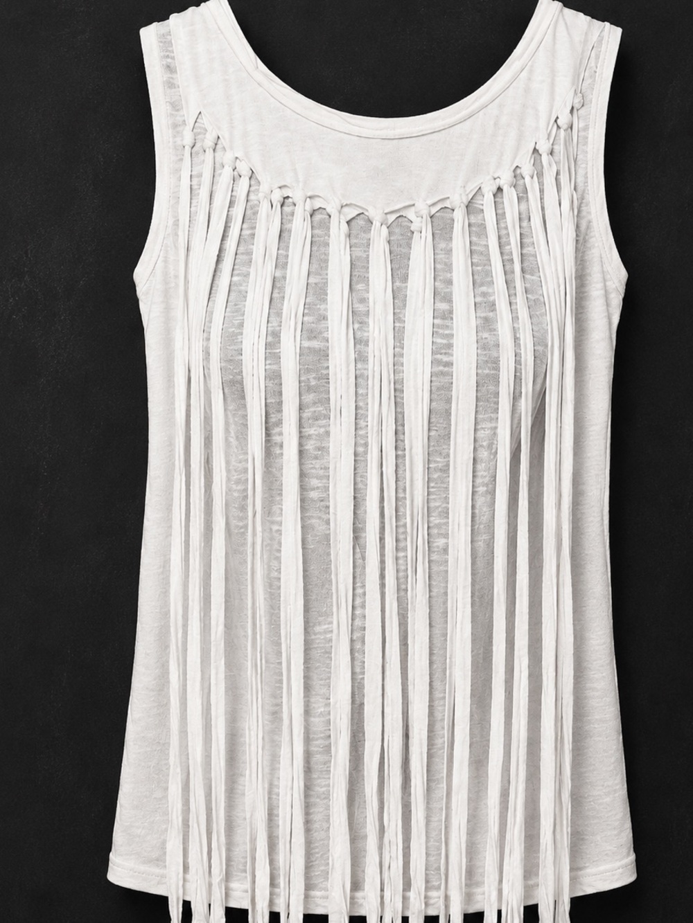 Sexy Fringe Tank Top NWT Boho Festival Bleach White L - Picture 5 of 6